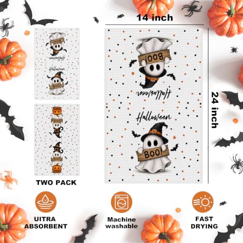 Jztco 2 Pcs Ghost Cat Halloween Kitchen Towels - Multi 1657 Spooky Hand Towels