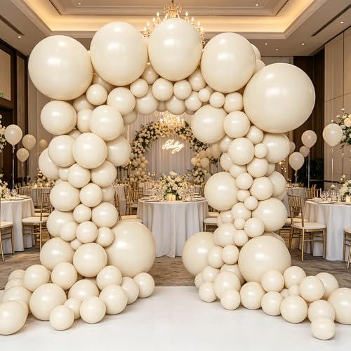 Sand White 18 Inch Latex Balloons - 10 Pack for Birthday Wedding Party