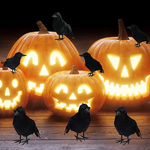 Halloween Black Feathered Crows Decor 12 Pack - Indoor Outdoor Yard Garden Party