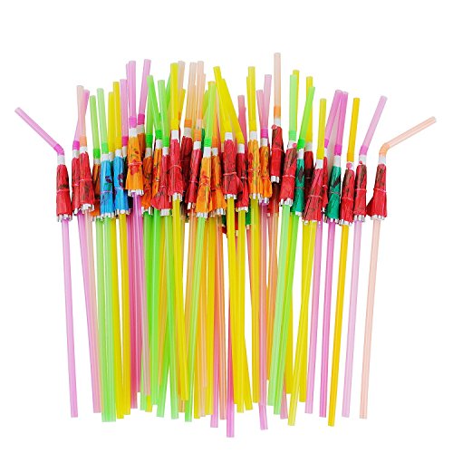 Umbrella Design Drinking Straws for Beach & Party - 50 Pack