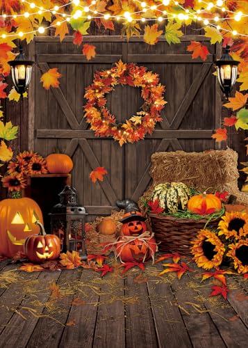 Fall Thanksgiving Backdrop 6x8FT Autumn Rustic Wooden Floor Maple Leaf Scene