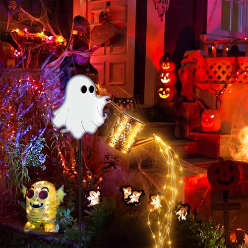 Solar Ghost Garden Stake Lights Set - Warm Light, 2 Pack Halloween Decor