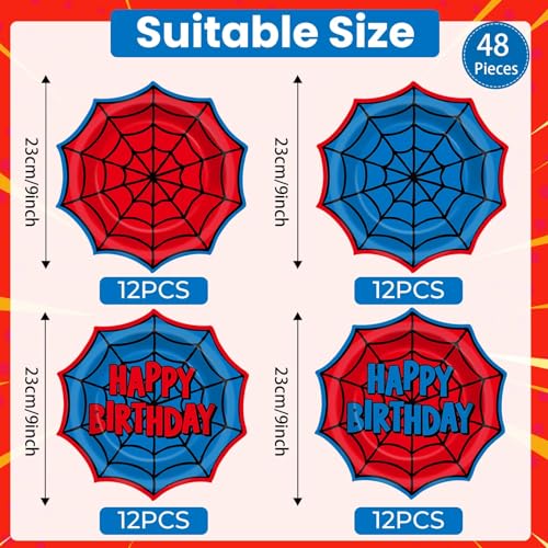 48-Pack Spider Web Paper Plates - 9 Inch Disposable Party Tableware for Kids & Adults