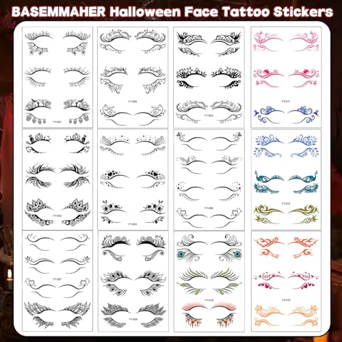 Halloween Face Eye Shadow Stickers & Tattoo Decals - Spider Web Skull Bat