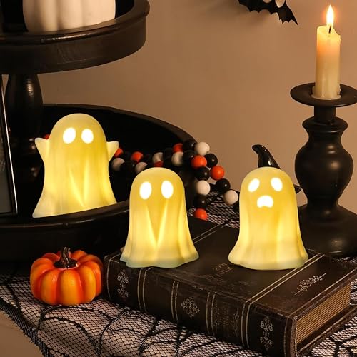 Cute Ghost Light Up Halloween Decor - White 2 Pack Ceramic LED Lanterns