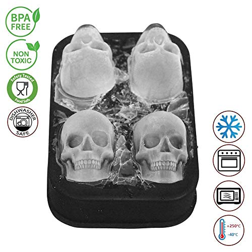 Halloween Skull & Tombstone Ice Cube Trays - 3D Silicone Mold for Whiskey & Cocktails