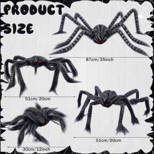 Halloween Spider Decorations Set - Black & White, 4 Pcs with Various Sizes - Creepy Indoor & Outdoor Decor