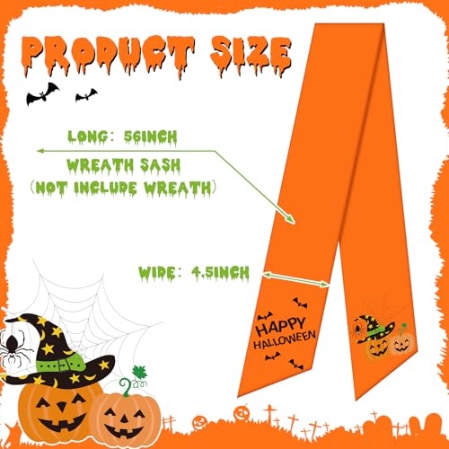 Halloween Wreath Sash Front Door Decor - Orange Embroidery, 56 Inch Variation