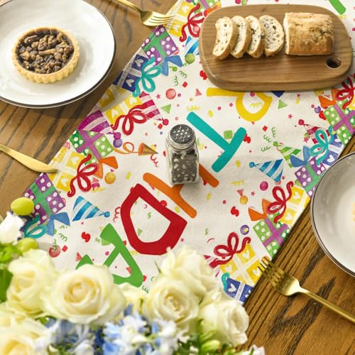 13x72 Inch Beaded Birthday Table Runner - Happy Birthday Home Decor, Beige Gift