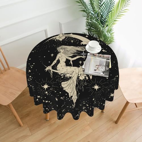Sacral Night Witch Moon Round Waterproof Tablecloth for Dining & Picnic