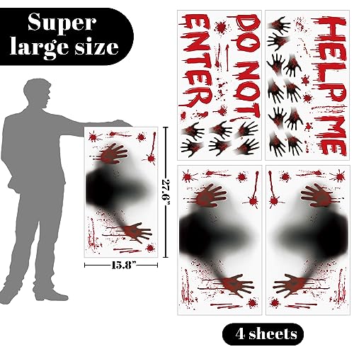 Halloween Bloody Handprint & Footprint Window Clings - Creepy Decorations, 4 Sheets, Large Size | Variation: Bloody Handprint Footprints Clings