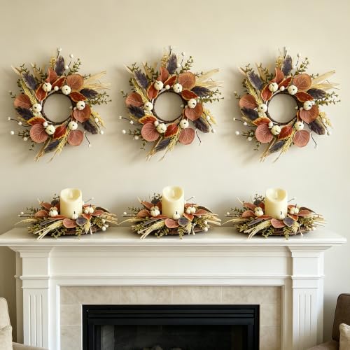 12-Inch Fall Pumpkin Wreaths Set of 4 for Autumn & Thanksgiving Decor