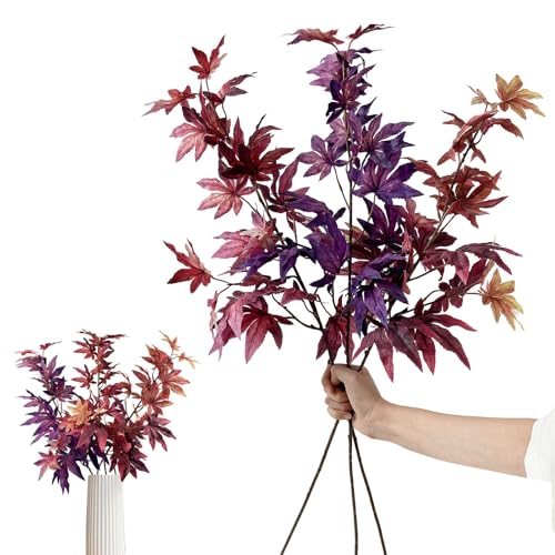 Artificial Maple Leaves Branches 3-Pack, 32.6 Inch Fall Faux Bushes for Decor