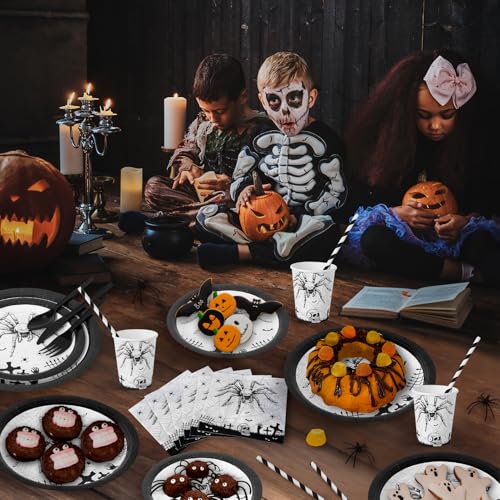 Halloween Spider Disposable Tableware Set for 25 Guests - Plates, Cups, Napkins