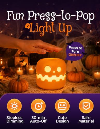 WANIDEA Pumpkin Night Light for Kids, 4-Inch Cute Halloween Lamp with Dimming