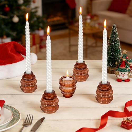 Brown Tower-Shaped Candle Holders Set of 6 for Wedding & Home Decor