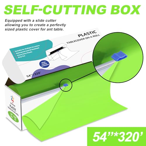 Lime Green Plastic Table Cover Roll 54x320FT with Cutter Box - Disposable, Waterproof & Custom Cut