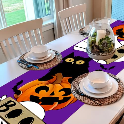 Halloween Table Runner 13x72 Inch Black Cat Boo Pumpkin Decor
