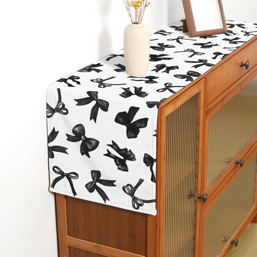 Black Bow Party Table Runner for Birthday Halloween Coquette Decor 13x72in