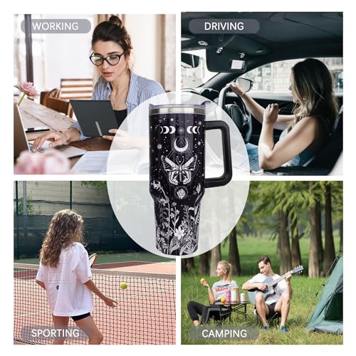 Black 40 oz Gothic Tumbler with Handle & Straw - Leak Proof Travel Coffee Mug