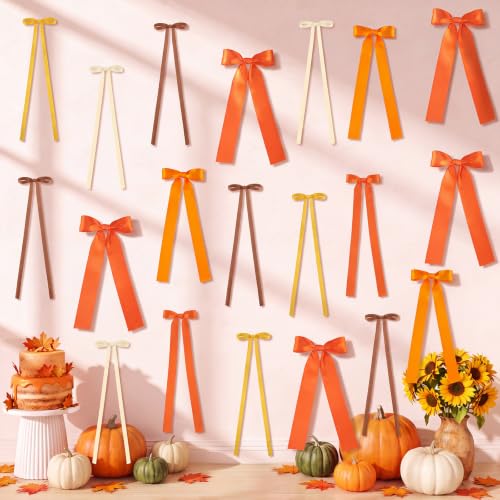 Fall Bows Wall Decor - 48 Orange Bows for Fall Tree Topper & Party Decorations - Variation: Orange