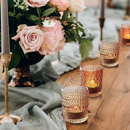 Multicolor 12 pcs Glass Votive Candle Holders Set with 6 Fall Colors & 3 Patterns