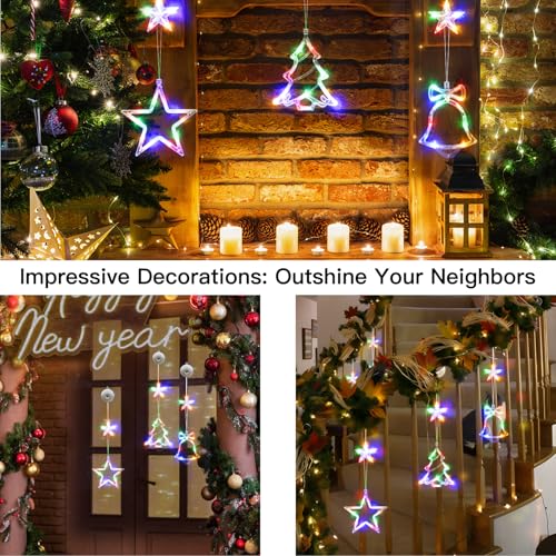 Multicolor Christmas Window Lights Decoration with Star Bell Tree - Battery Operated, 3 Pack