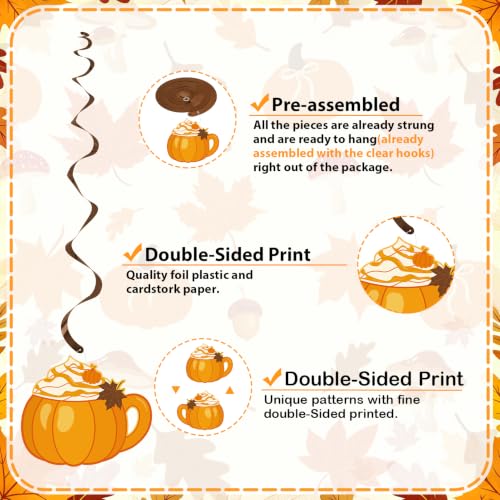 Fall Hanging Swirl Decorations with Pumpkins Maple Leaves & Bows - 20 Pcs