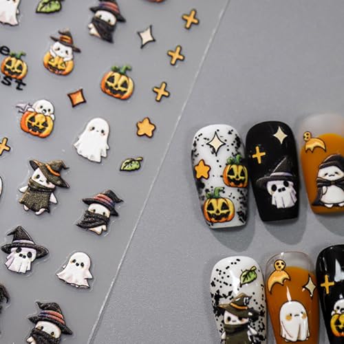 Halloween Ghost Nail Stickers - Self-Adhesive 5D Embossed Nail Art Decals - Ghost Variation