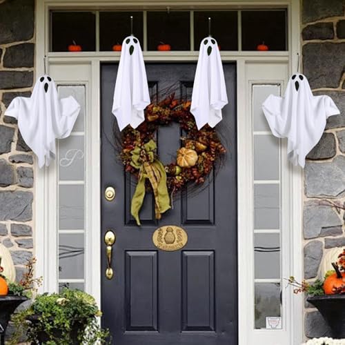4 Pcs Halloween Hanging Ghost Decorations with Remote Control & 8 Lighting Modes