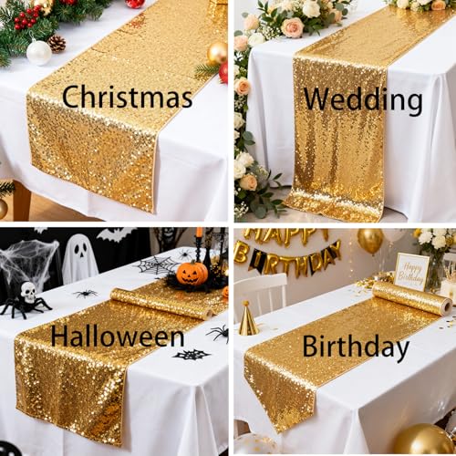Gold Sequin Table Runner 12x72 Inch - Elegant Party Decor, 1 Pack