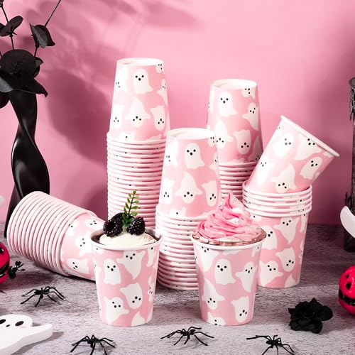 Halloween Ghost Paper Cups 9oz Pink Ghost Party Supplies 100 Pack