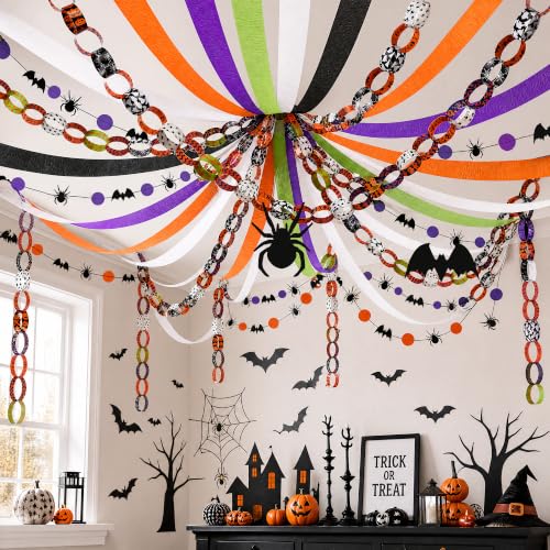 Halloween Paper Chain Set with Spider Bat Garlands - 700 Sheets, Patterned Decor, Printed Halloween 700Pc