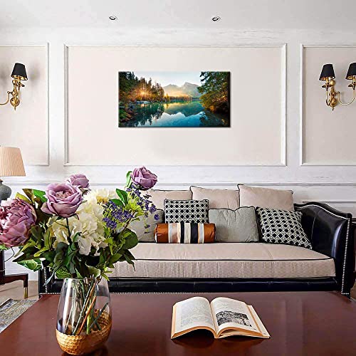 Autumn Lake Canvas Wall Art 40x20 Inches - Colorful Summer Landscape Print
