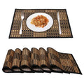 Black Bamboo Placemats Set of 6 - Woven Heat-Resistant Table Mats for Dining