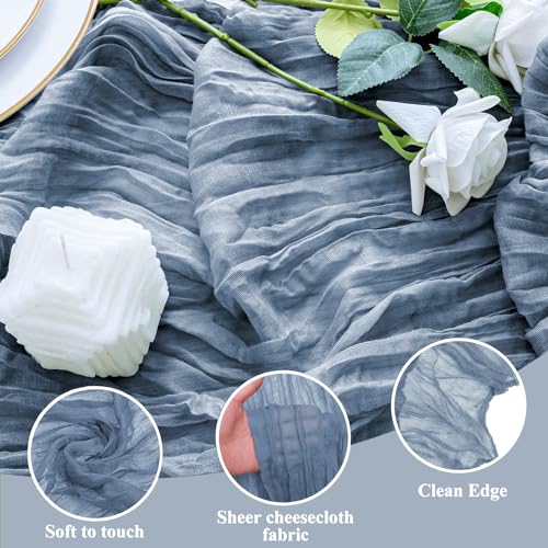 Dusty Blue Cheesecloth Table Runner 10FT 6 Pack Boho Gauze Linen for Weddings