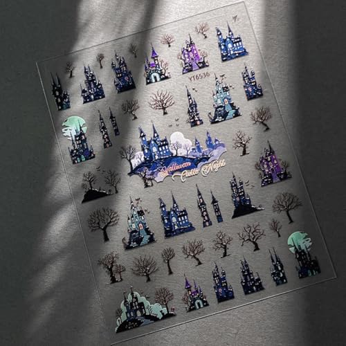 Halloween Nail Stickers for Nail Art Castle Forest - Gothic Self-Adhesive Decals, Style28