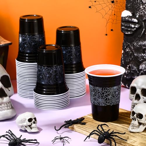 Black Disposable Plastic Cups 16 oz Halloween Party Favors - 50 Pcs