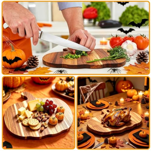 Halloween Pumpkin-Shaped Wooden Cutting Board for Kitchen Decor & Charcuterie