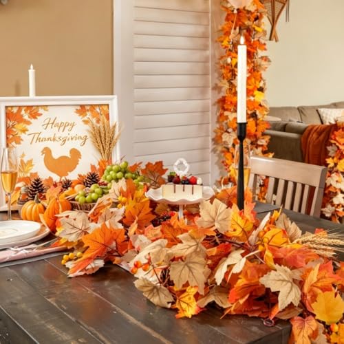10 Pack Fall Leaf Garland with Lights - 59Ft Maple Leaves Artificial Autumn Decor