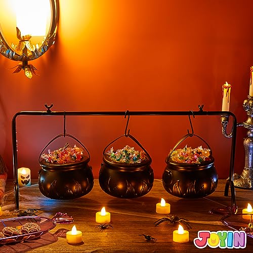 Halloween Cauldron Serving Bowls Set with Shelf & Candy Discs - Black & Purple