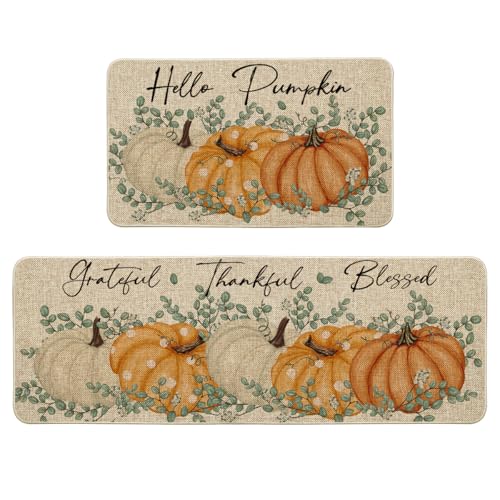 Orange Maple Leaves Fall Kitchen Mats Set of 2 - 17x29 & 17x47 Inch
