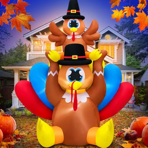 6FT Thanksgiving Inflatable Turkey with LED Lights Outdoor Yard Decor