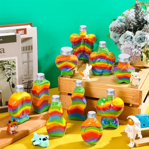 Plastic Sand Art Bottles with Aluminum Caps - 100 Pcs DIY Craft Containers, 10 Shapes - Aluminum Cap Variation