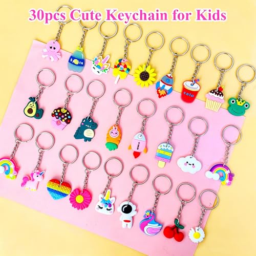 30 Pack Colorful PVC Keychains Bulk Set - Cute Bag & Backpack Charms for Gifts
