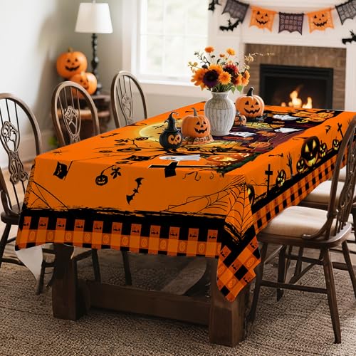 Halloween Tablecloth 54 x 78 Inches Rectangular Ghost Pattern for Dining Table