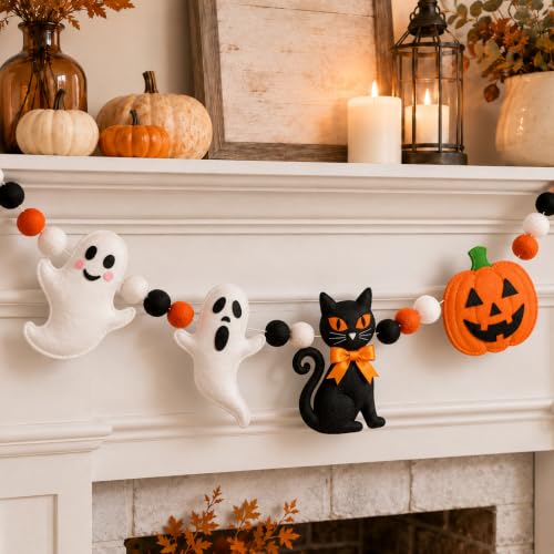 Halloween Felt Banner Ghost Pumpkin Black Cat Decor 6.6 ft Festive Party Decoration