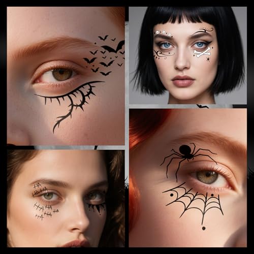 Halloween Eye Shadow Temporary Tattoos for Adults - Black, 20 Pairs, Easy Application
