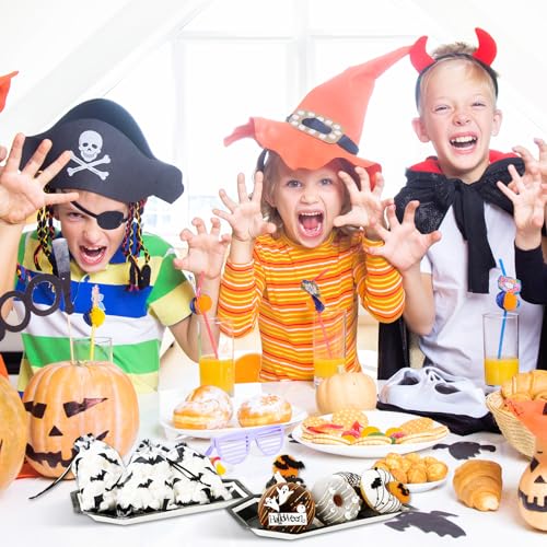 Halloween Coffin-Shaped Paper Plates - 24 Pack, Black & White Disposable Dinnerware, 9.8 x 5.9 in - Normal