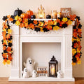 Halloween Garland Set - 8 Black and Orange Maple Leaf Garlands 26ft Fall Decor